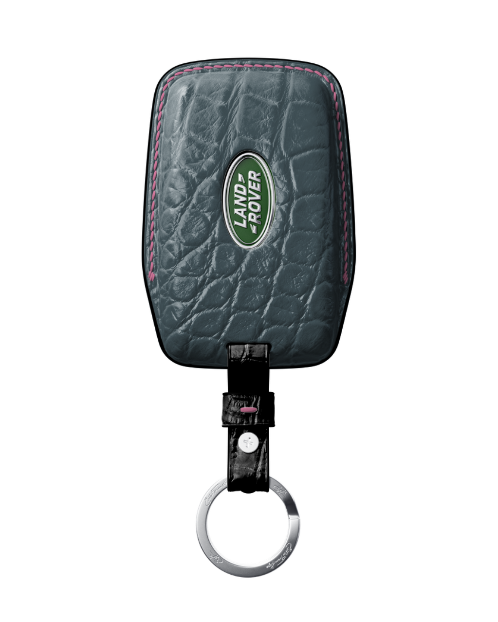 ETK BESPOKE GREY BLUE CROCODILE KEY COVER FOR LAND ROVER — BABY PINK & BLACK DETAILS