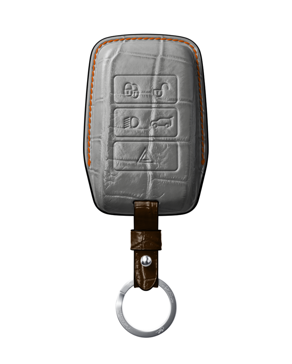 ETK BESPOKE GREY CROCODILE KEY COVER FOR LAND ROVER — THREE-TONE DETAILS