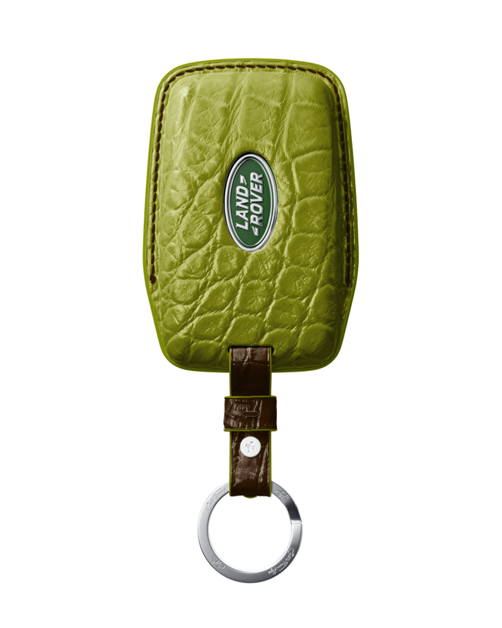 ETK BESPOKE LIME GREEN CROCODILE KEY COVER FOR LAND ROVER — DARK BROWN DETAILS