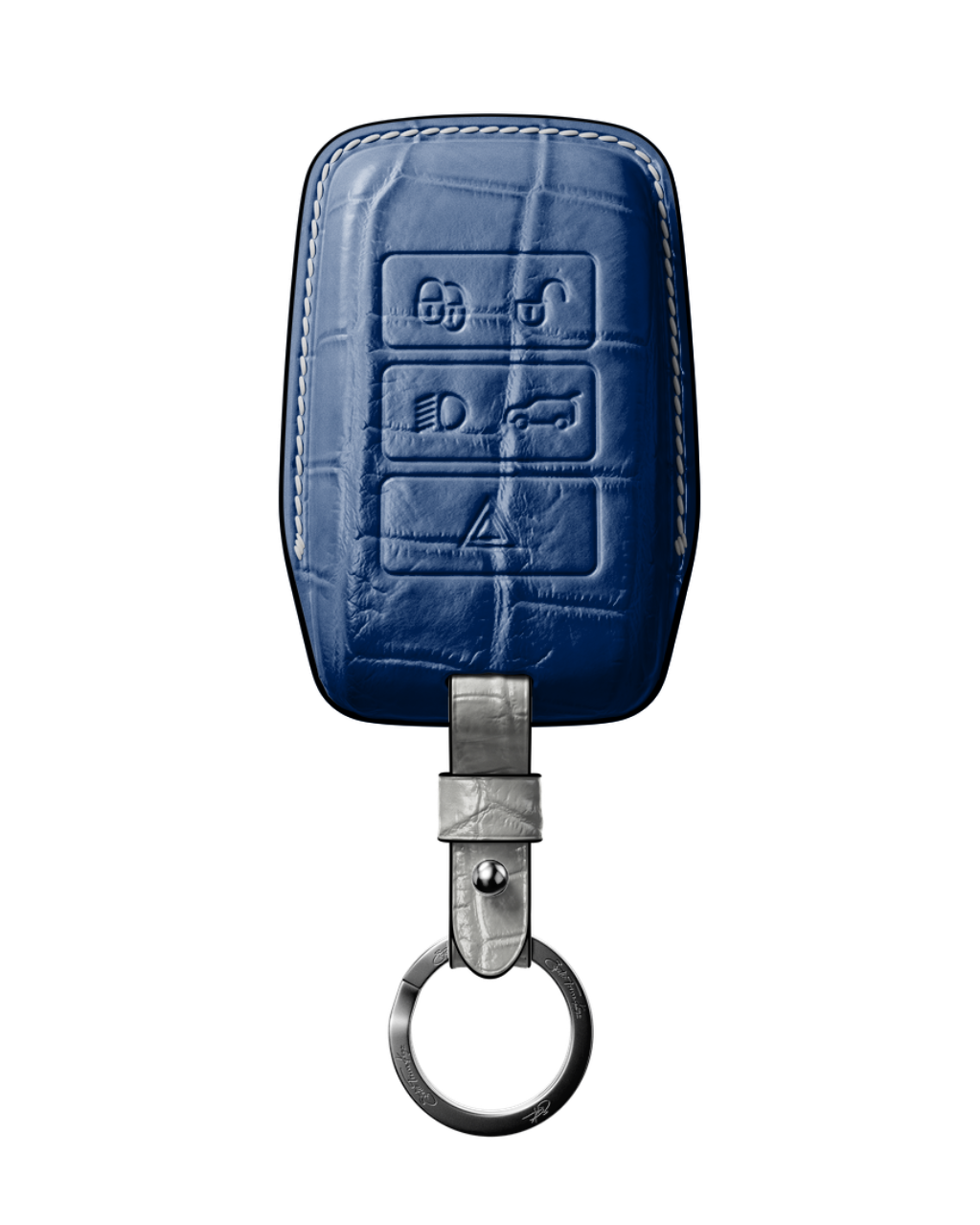 ETK BESPOKE NAVY BLUE CROCODILE KEY COVER FOR LAND ROVER — WHITE & BLACK DETAILS