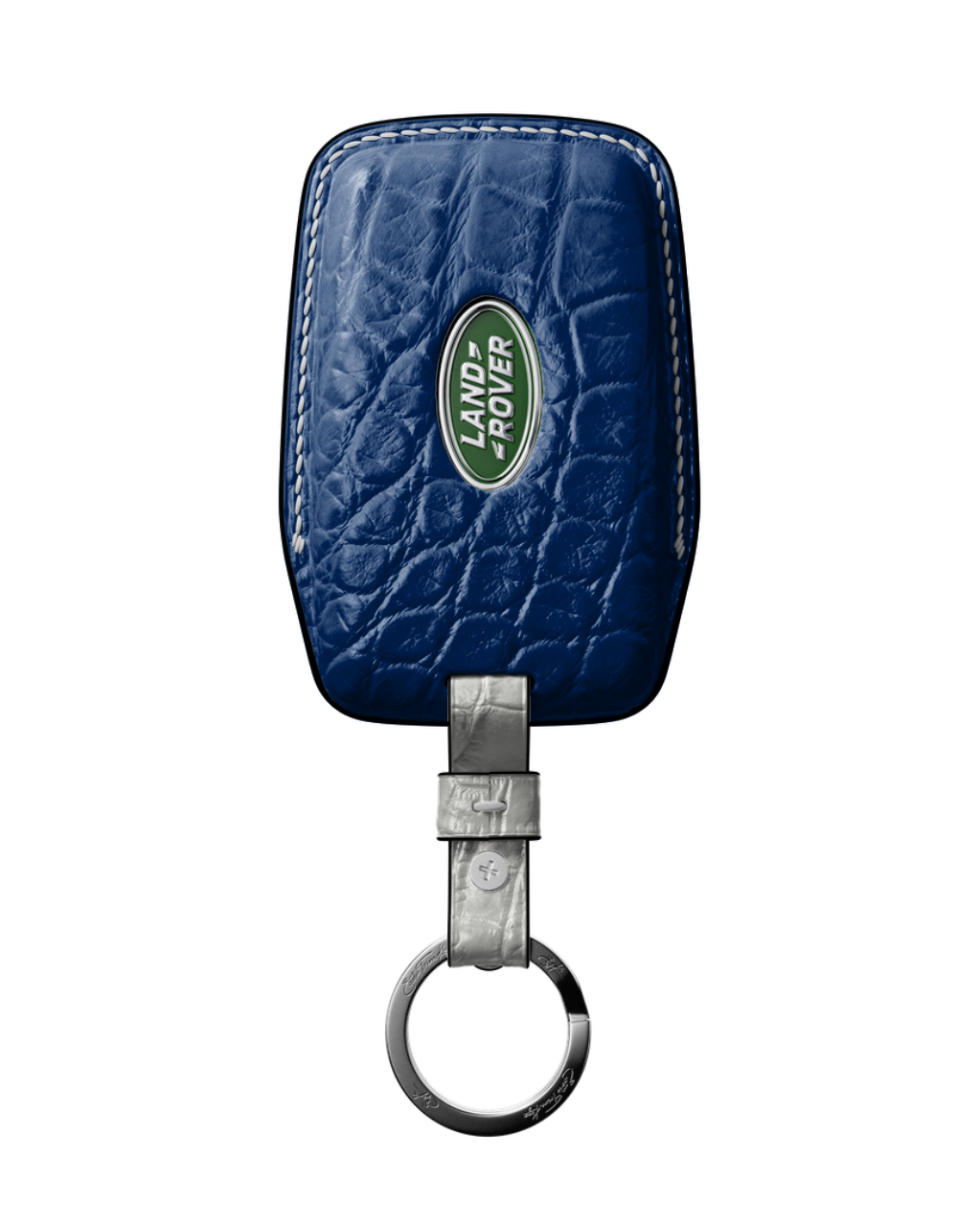 ETK BESPOKE NAVY BLUE CROCODILE KEY COVER FOR LAND ROVER — WHITE & BLACK DETAILS