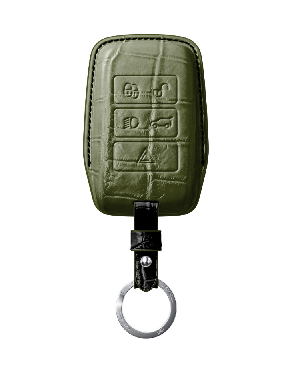 ETK BESPOKE OLIVE GREEN CROCODILE KEY COVER FOR LAND ROVER — BLACK DETAILS