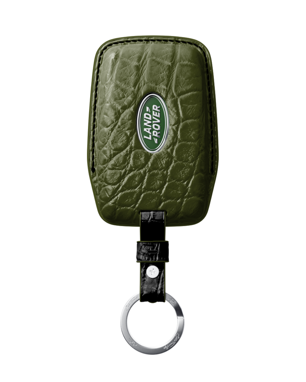 ETK BESPOKE OLIVE GREEN CROCODILE KEY COVER FOR LAND ROVER — BLACK DETAILS