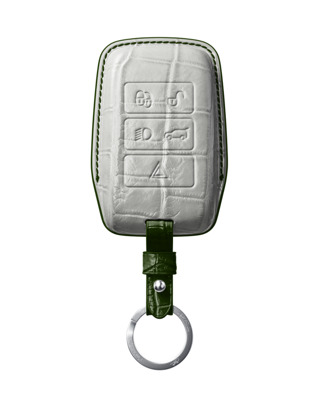 ETK BESPOKE PEARL WHITE CROCODILE KEY COVER FOR LAND ROVER — DARK GREEN DETAILS