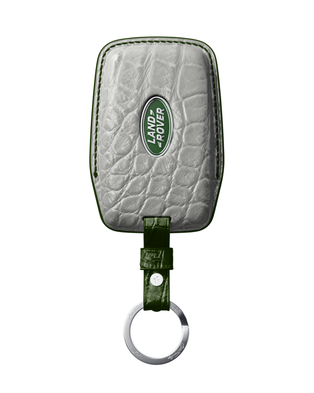 ETK BESPOKE PEARL WHITE CROCODILE KEY COVER FOR LAND ROVER — DARK GREEN DETAILS