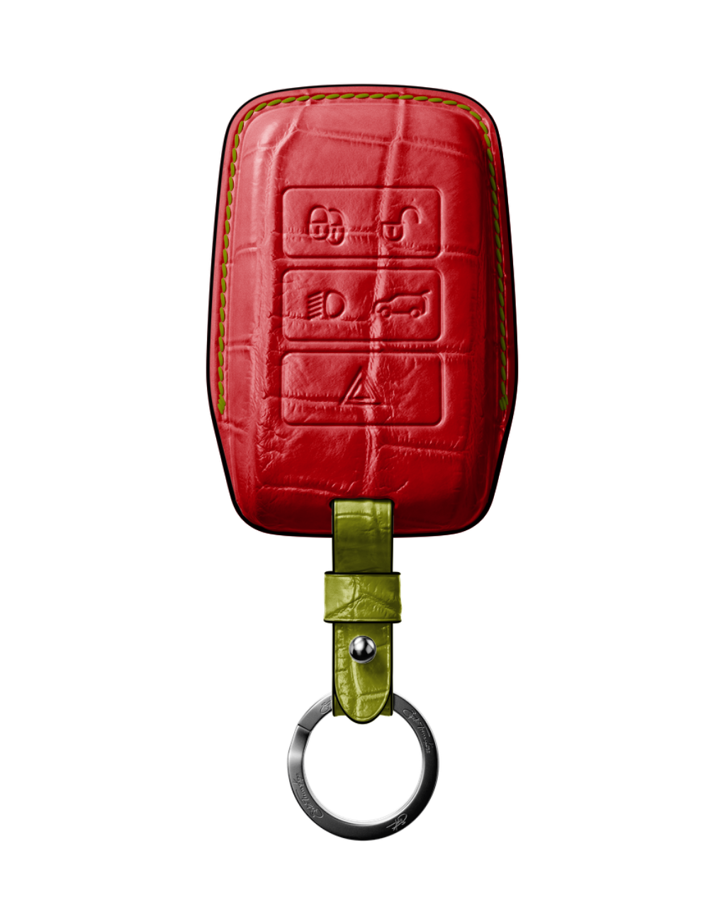ETK BESPOKE RED CROCODILE KEY COVER FOR LAND ROVER — LIME GREEN & BLACK DETAILS