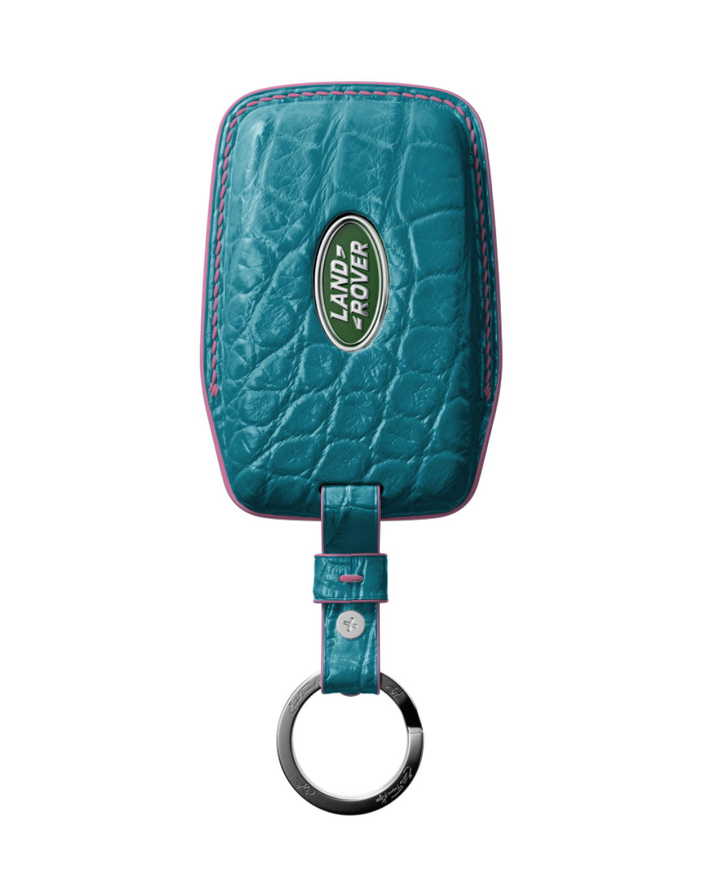 ETK BESPOKE TURQUOISE CROCODILE KEY COVER FOR LAND ROVER — BABY PINK DETAILS