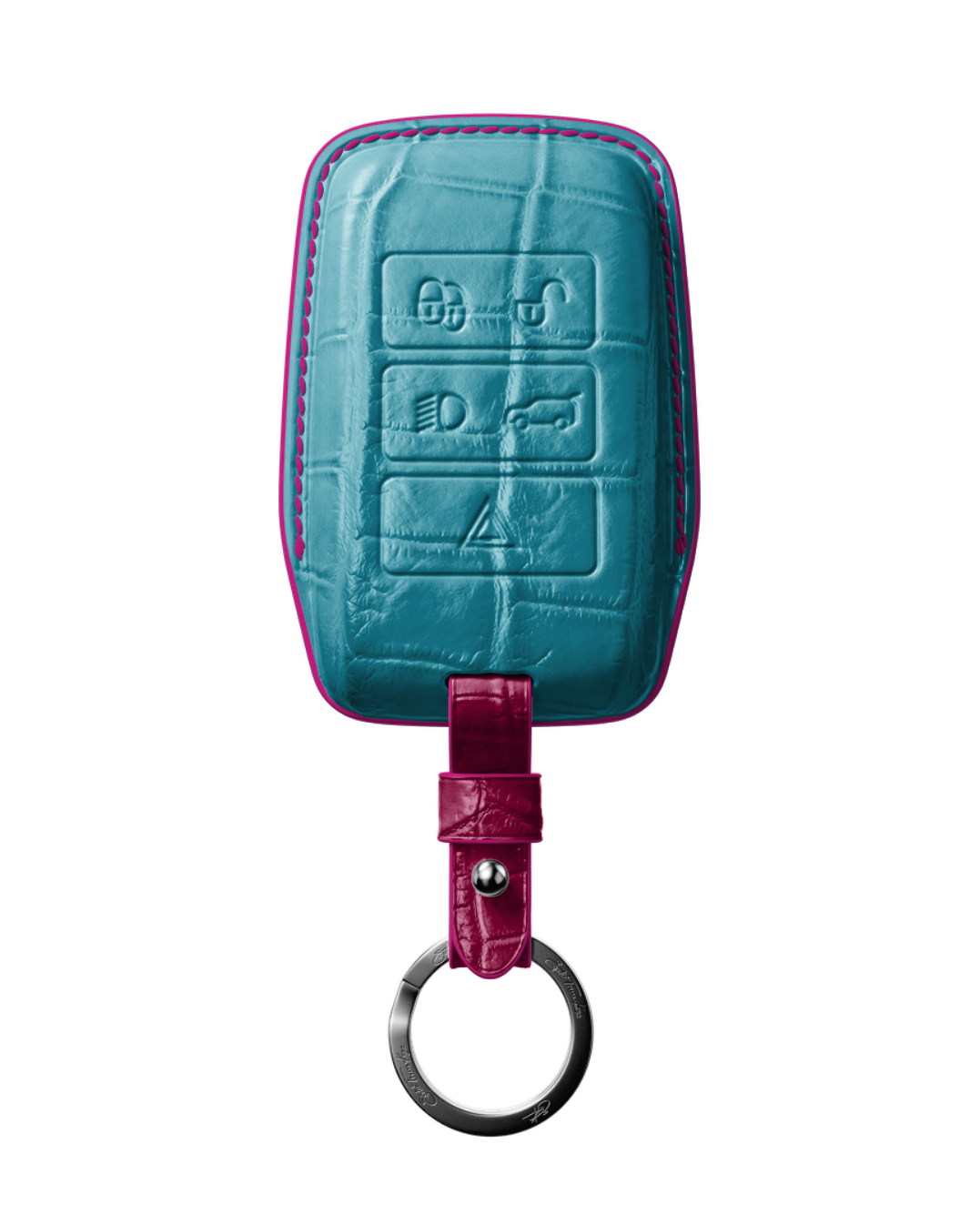 ETK BESPOKE TURQUOISE CROCODILE KEY COVER FOR LAND ROVER — HOT PINK DETAILS