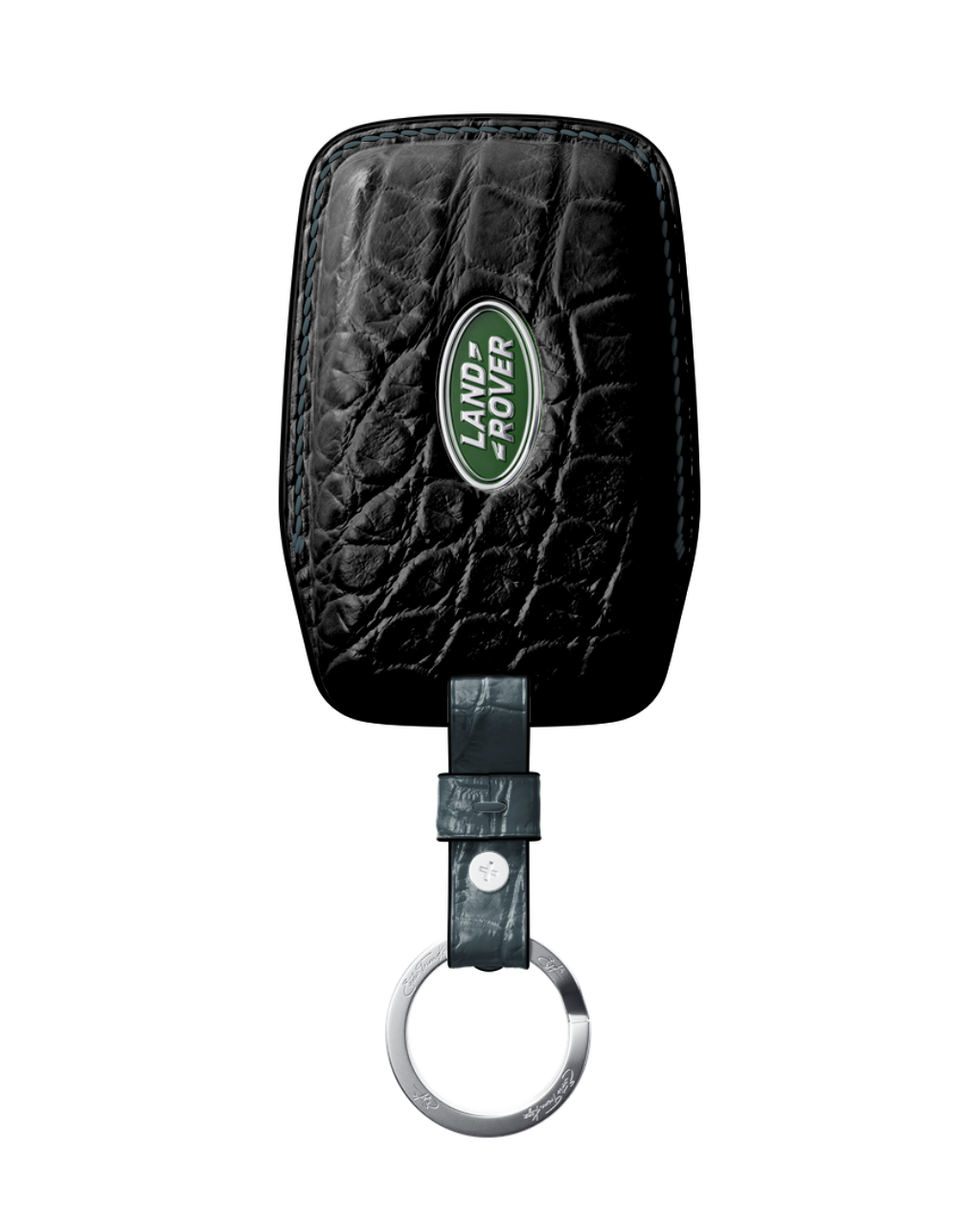 ETK BESPOKE BLACK CROCODILE KEY COVER FOR LAND ROVER — GREY BLUE DETAILS
