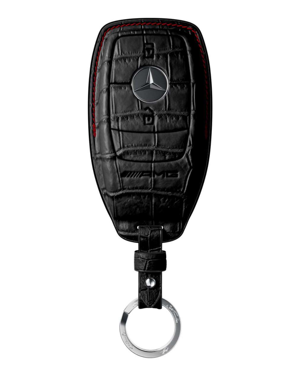 ETK BESPOKE BLACK CROCODILE KEY COVER FOR MERCEDES — RED DETAILS