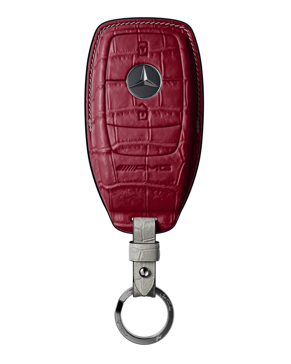 ETK BESPOKE BORDEAUX CROCODILE KEY COVER FOR MERCEDES — WHITE & BLACK DETAILS