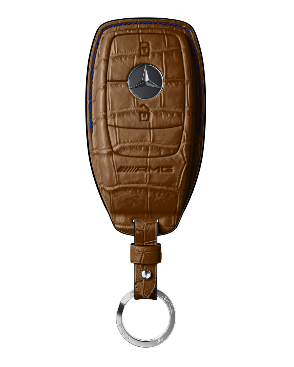 ETK BESPOKE BROWN CROCODILE KEY COVER FOR MERCEDES — BLUE & BLACK DETAILS