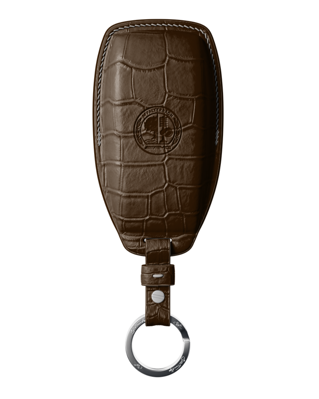 ETK BESPOKE DARK BROWN CROCODILE KEY COVER FOR MERCEDES — WHITE DETAILS