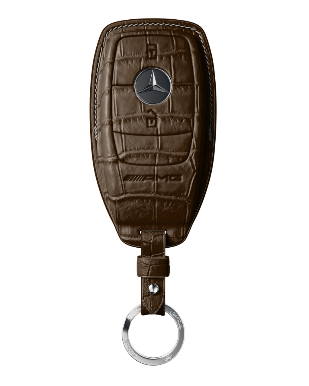 ETK BESPOKE DARK BROWN CROCODILE KEY COVER FOR MERCEDES — WHITE DETAILS