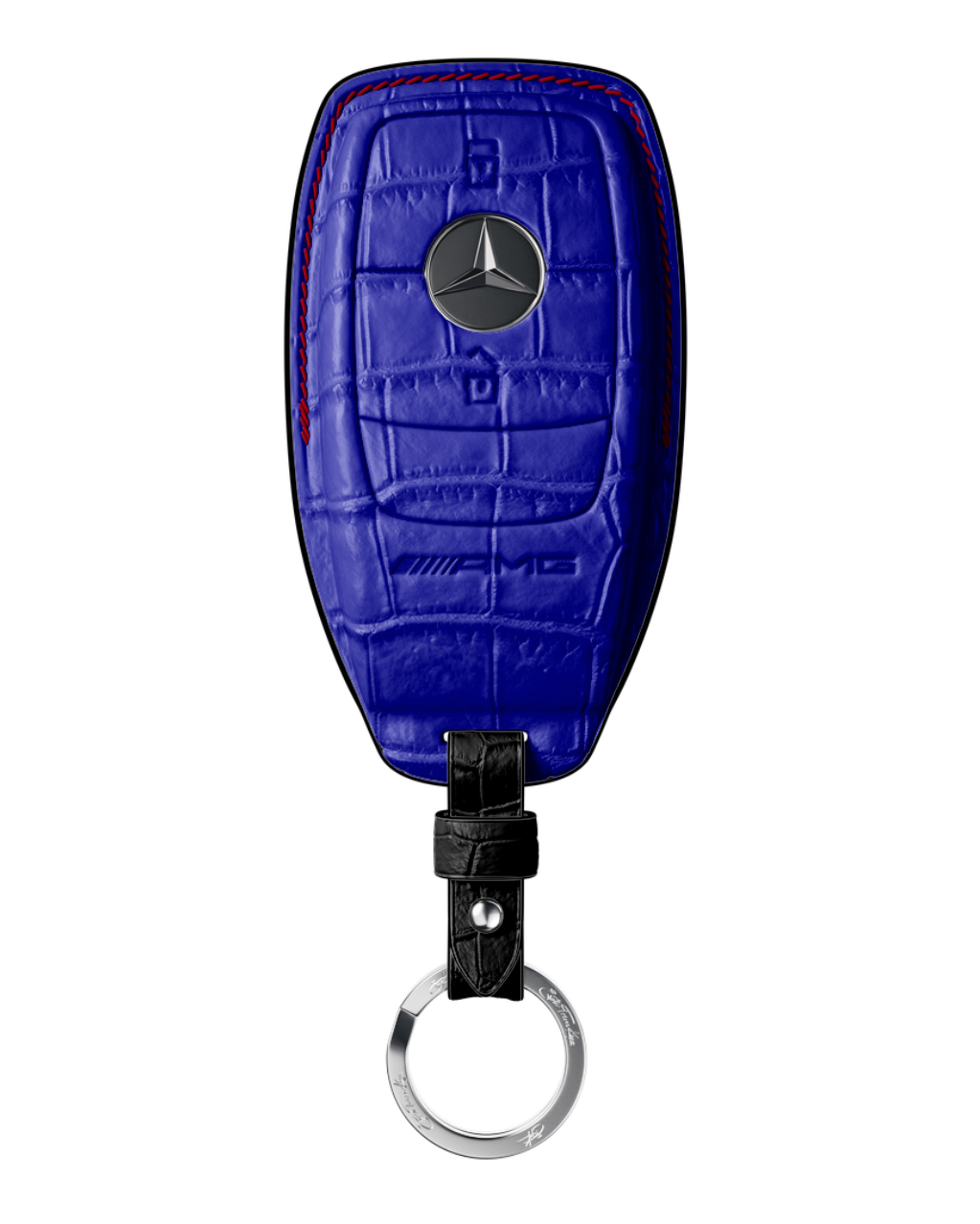 ETK BESPOKE ELECTRIC BLUE CROCODILE KEY COVER FOR MERCEDES — RED & BLACK DETAILS