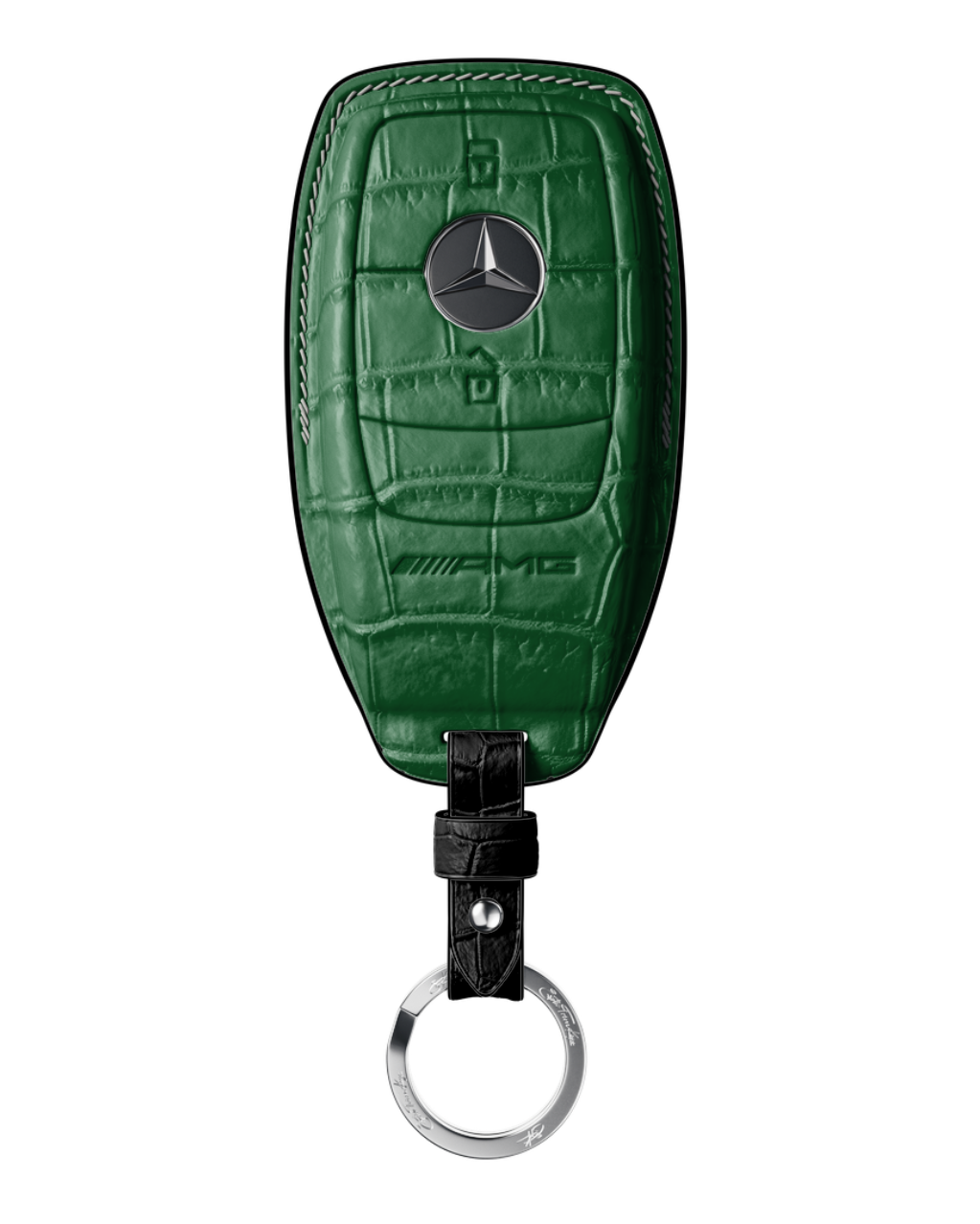 ETK BESPOKE GREEN CROCODILE KEY COVER FOR MERCEDES — WHITE & BLACK DETAILS
