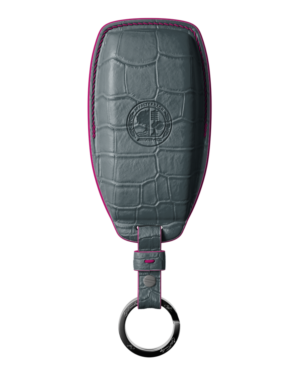 ETK BESPOKE GREY BLUE CROCODILE KEY COVER FOR MERCEDES — HOT PINK DETAILS