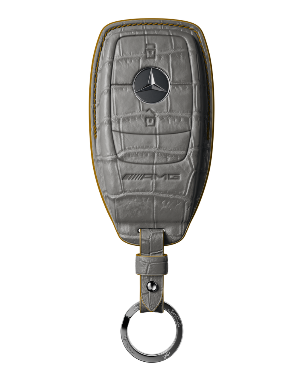 ETK BESPOKE GREY CROCODILE KEY COVER FOR MERCEDES — CARAMEL DETAILS