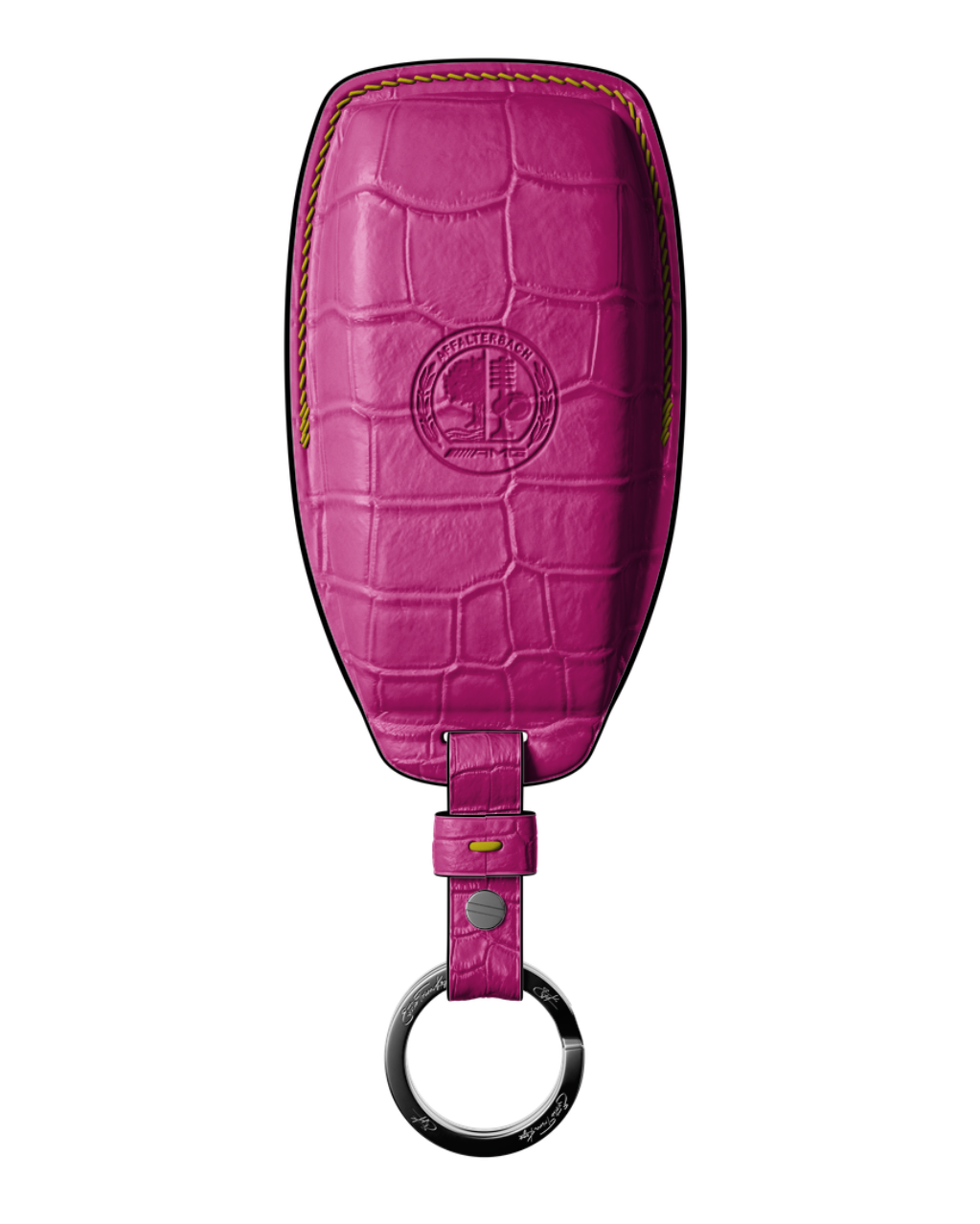 ETK BESPOKE HOT PINK CROCODILE KEY COVER FOR MERCEDES — YELLOW & BLACK DETAILS