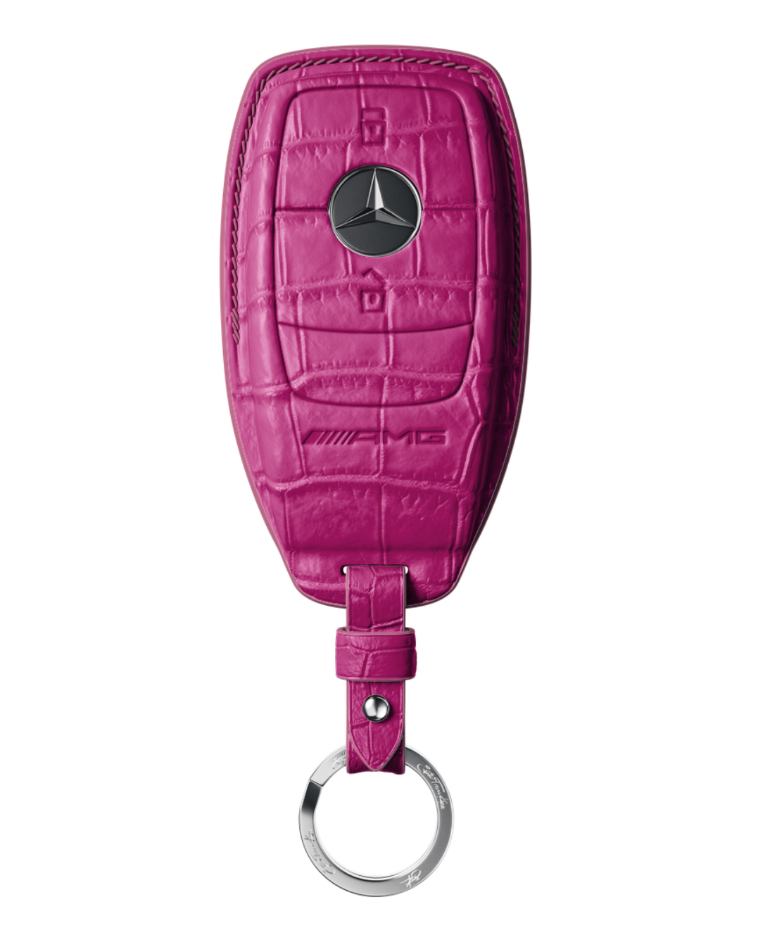 ETK BESPOKE HOT PINK CROCODILE KEY COVER FOR MERCEDES — BABY PINK DETAILS