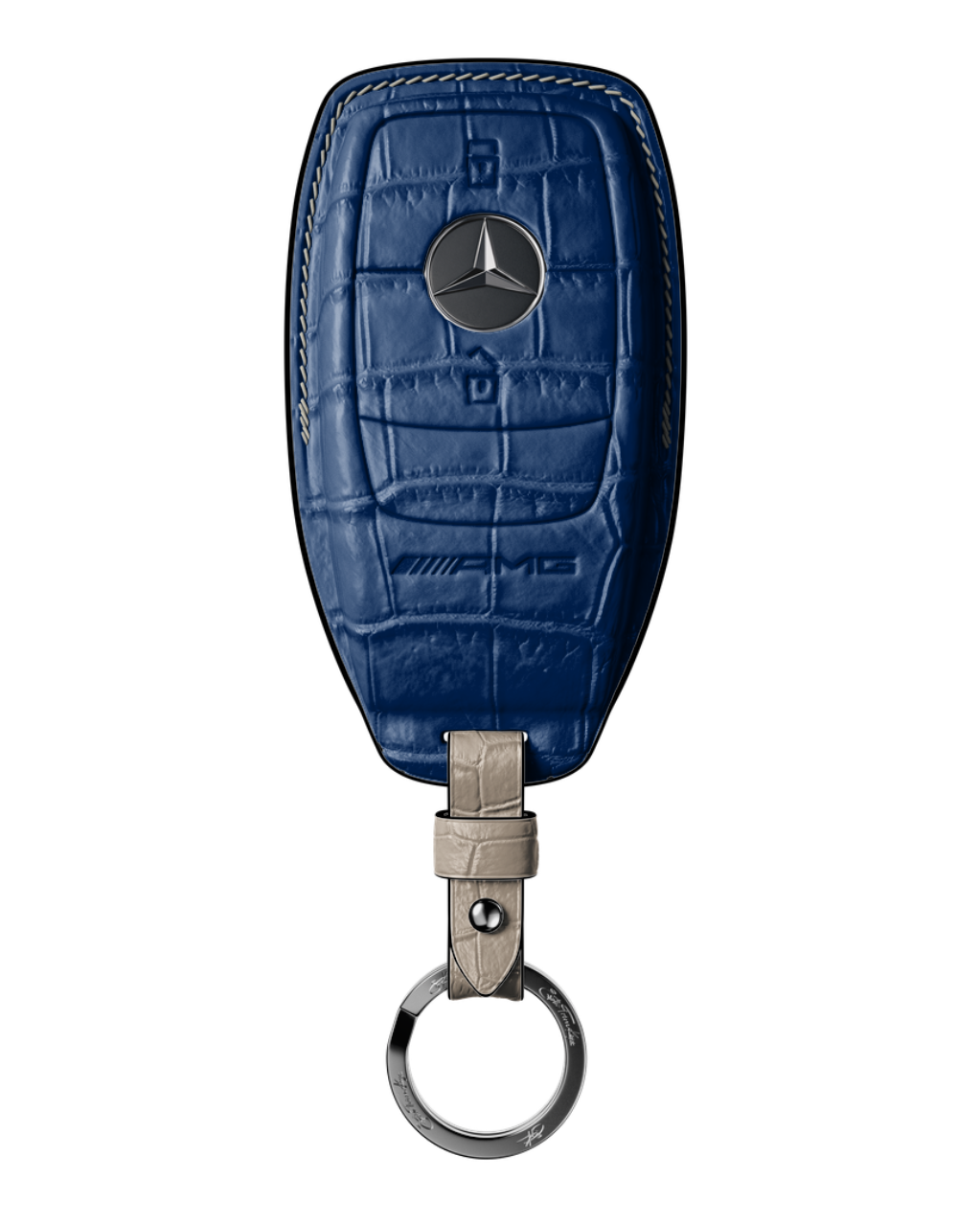 ETK BESPOKE NAVY BLUE CROCODILE KEY COVER FOR MERCEDES — CREAM DETAILS