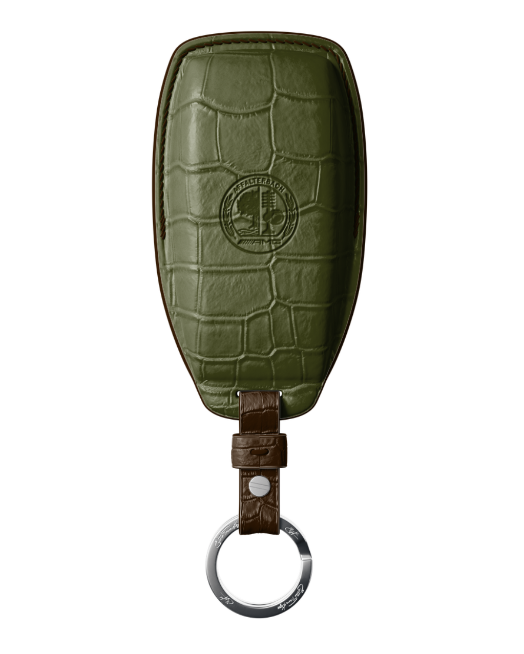 ETK BESPOKE OLIVE GREEN CROCODILE KEY COVER FOR MERCEDES — DARK BROWN DETAILS