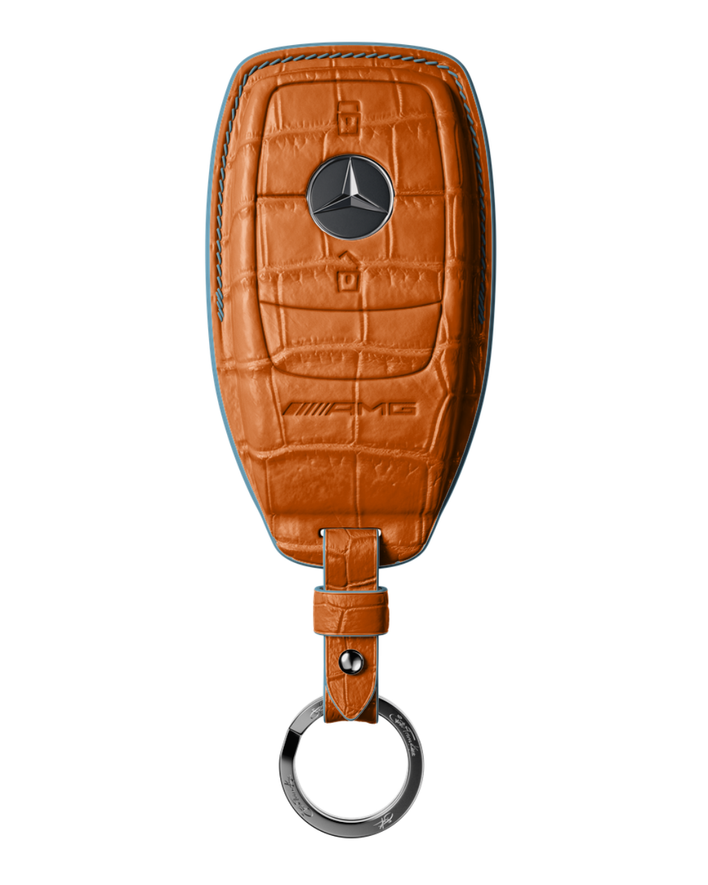 ETK BESPOKE ORANGE CROCODILE KEY COVER FOR MERCEDES — BABY BLUE DETAILS