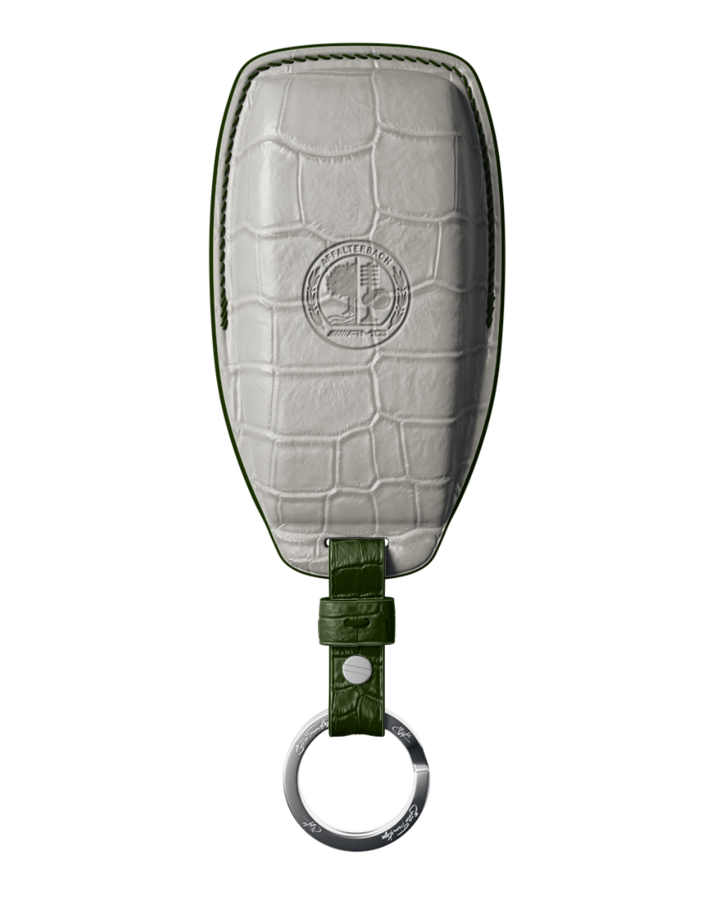 ETK BESPOKE PEARL WHITE CROCODILE KEY COVER FOR MERCEDES — DARK GREEN DETAILS
