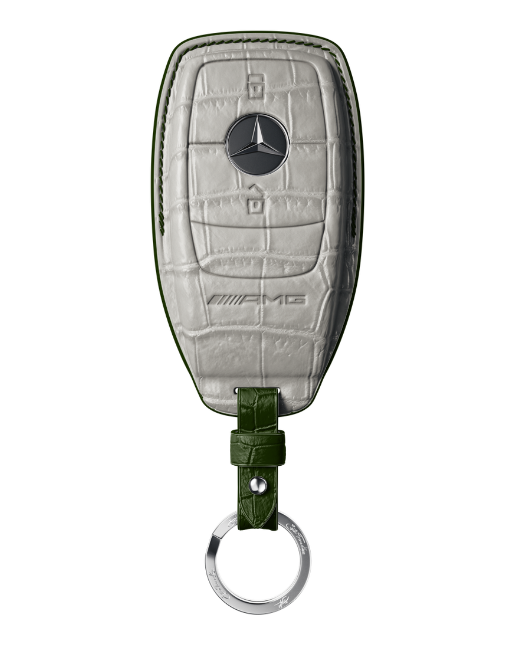 ETK BESPOKE PEARL WHITE CROCODILE KEY COVER FOR MERCEDES — DARK GREEN DETAILS