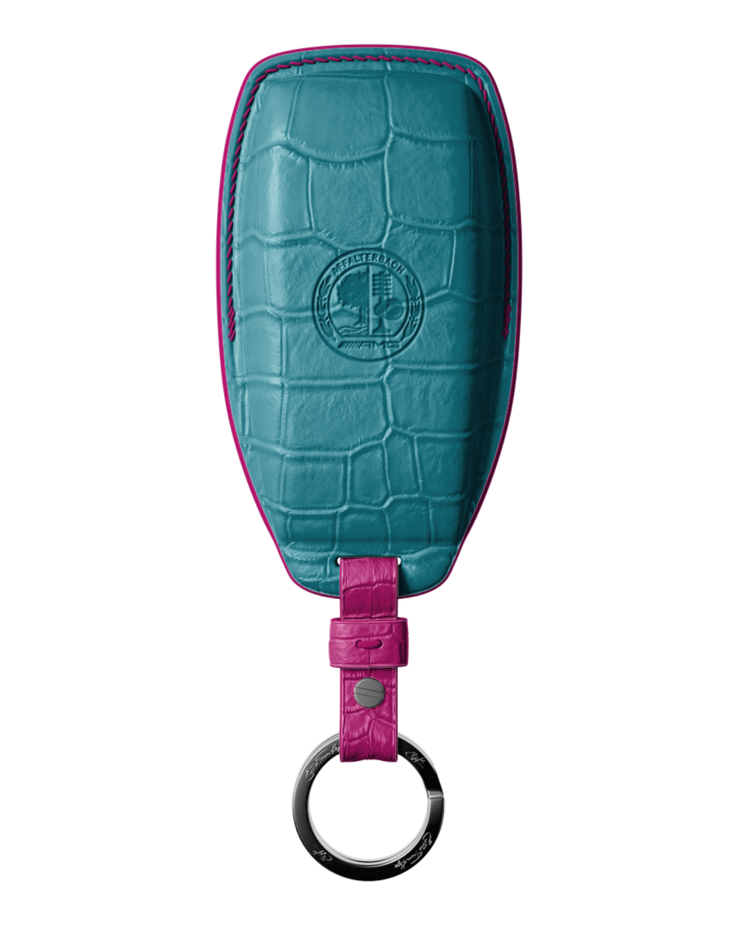 ETK BESPOKE TURQUOISE CROCODILE KEY COVER FOR MERCEDES — HOT PINK DETAILS