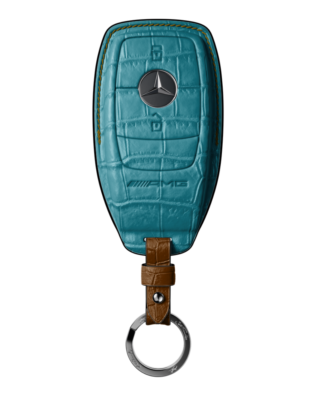 ETK BESPOKE TURQUOISE CROCODILE KEY COVER FOR MERCEDES — BROWN & BLACK DETAILS