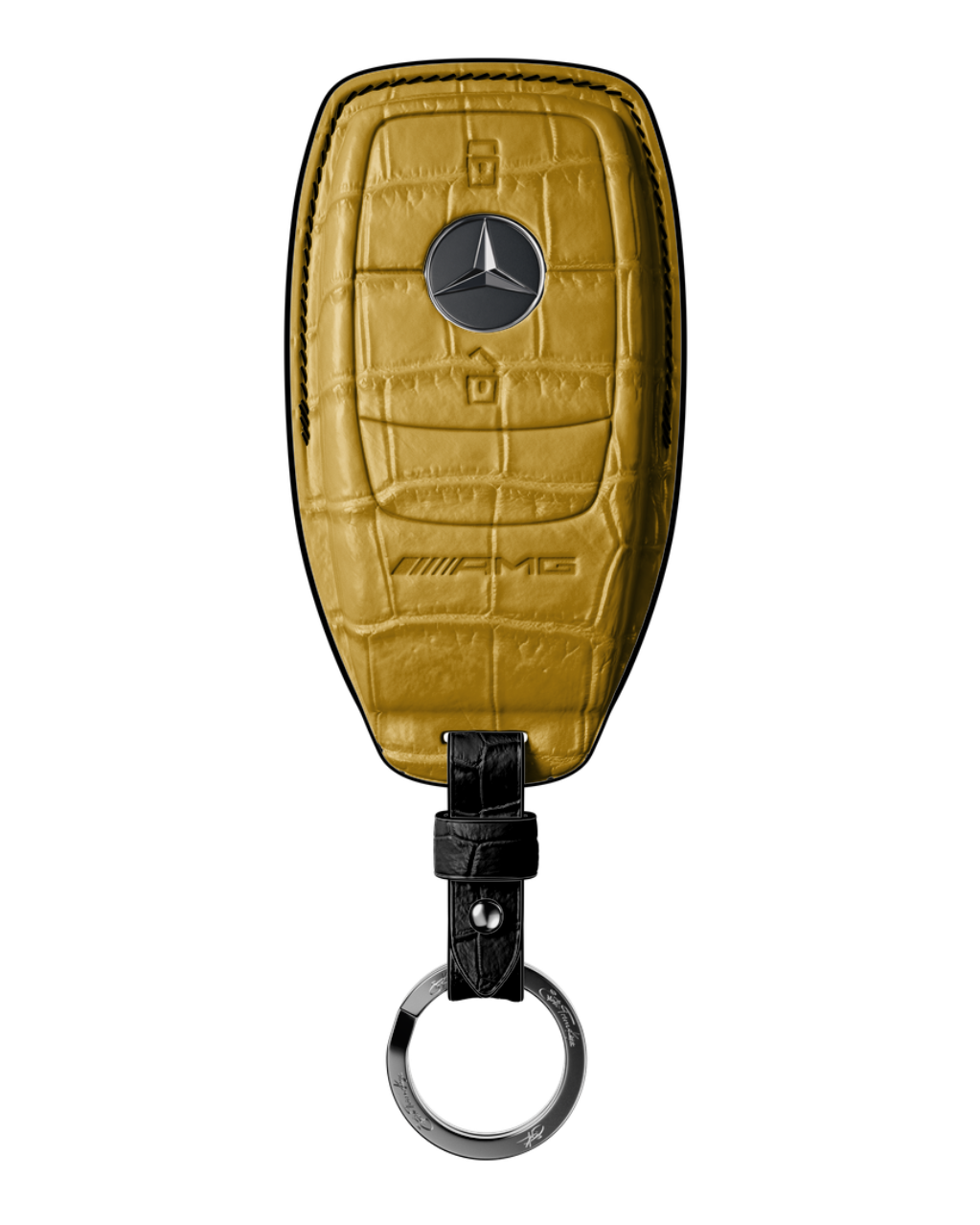 ETK BESPOKE YELLOW CROCODILE KEY COVER FOR MERCEDES — BLACK DETAILS