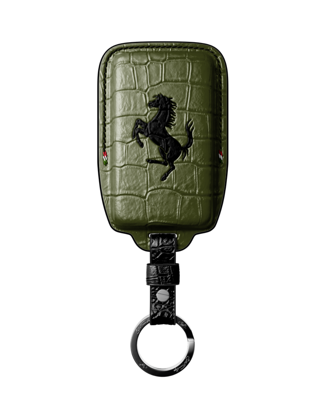 ETK BESPOKE HAND-PAINTED GENUINE CROCODILE KEY COVER FOR FERRARI TYPE II — NERO TRICOLORE SPECIFICATION