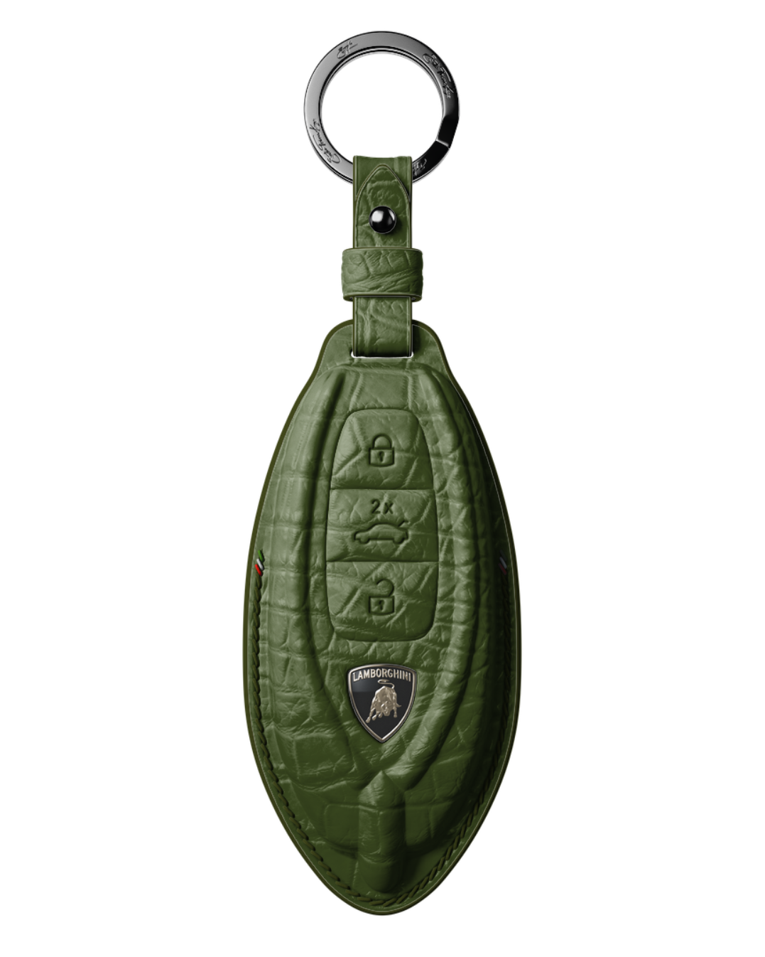 ETK BESPOKE GENUINE CROCODILE KEY COVER FOR LAMBORGHINI TYPE II — CLASSIC ITALIAN TRICOLORE SPECIFICATION