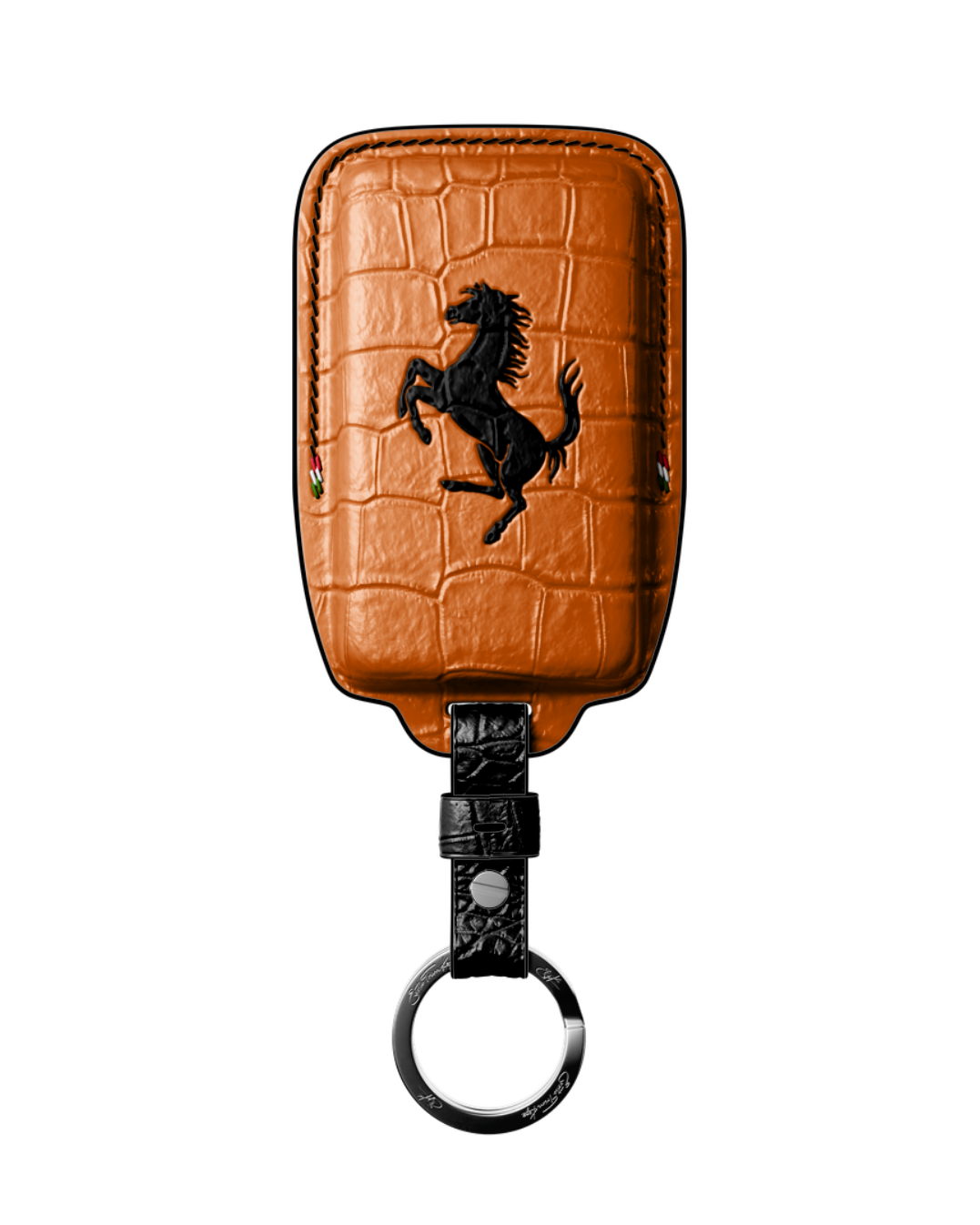 ETK BESPOKE HAND-PAINTED GENUINE CROCODILE KEY COVER FOR FERRARI TYPE II — NERO TRICOLORE SPECIFICATION