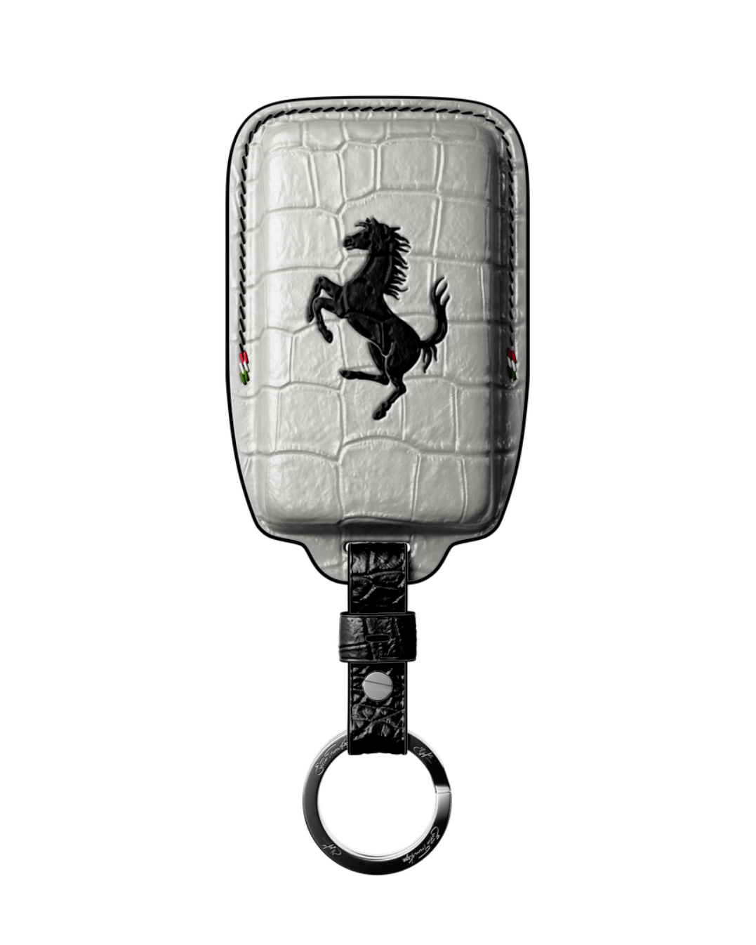ETK BESPOKE HAND-PAINTED GENUINE CROCODILE KEY COVER FOR FERRARI TYPE II — NERO TRICOLORE SPECIFICATION