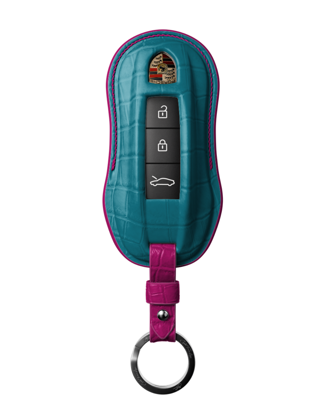 ETK BESPOKE TURQUOISE CROCODILE KEY COVER FOR PORSCHE — HOT PINK DETAILS