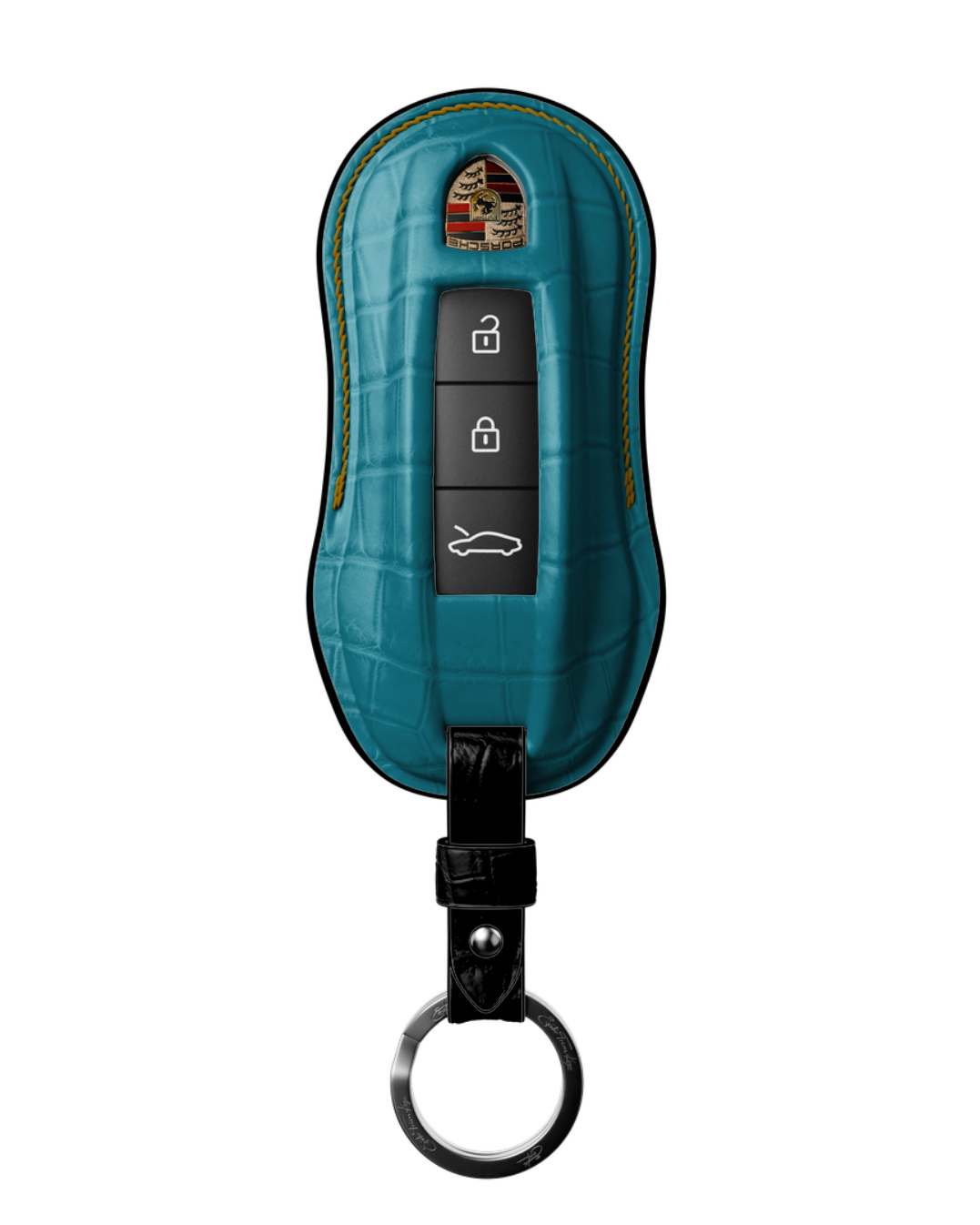 ETK BESPOKE TURQUOISE CROCODILE KEY COVER FOR PORSCHE — TAN & BLACK DETAILS