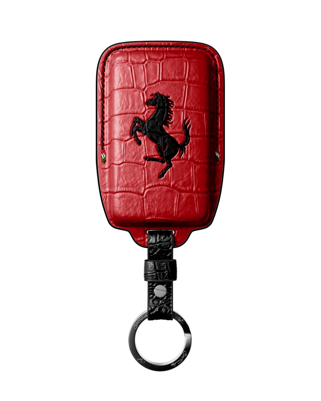 ETK BESPOKE HAND-PAINTED GENUINE CROCODILE KEY COVER FOR FERRARI TYPE II — NERO TRICOLORE SPECIFICATION