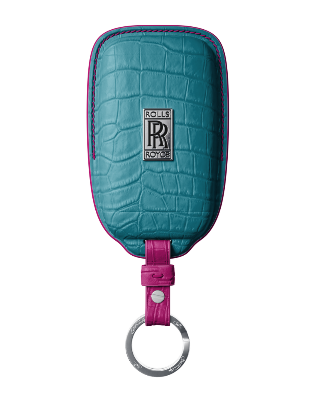 ETK BESPOKE TURQUOISE CROCODILE KEY COVER FOR ROLLS ROYCE — HOT PINK DETAILS