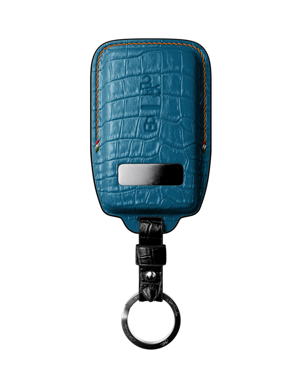 ETK BESPOKE AQUA BLUE CROCODILE KEY COVER FOR FERRARI — ORANGE & BLACK DETAILS