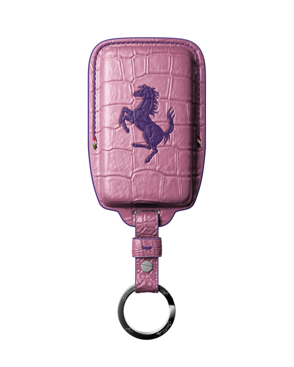 ETK BESPOKE BABY PINK CROCODILE KEY COVER FOR FERRARI — AMETHYST DETAILS