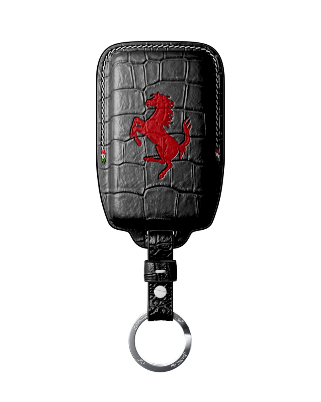ETK BESPOKE BLACK CROCODILE KEY COVER FOR FERRARI — WHITE & RED DETAILS