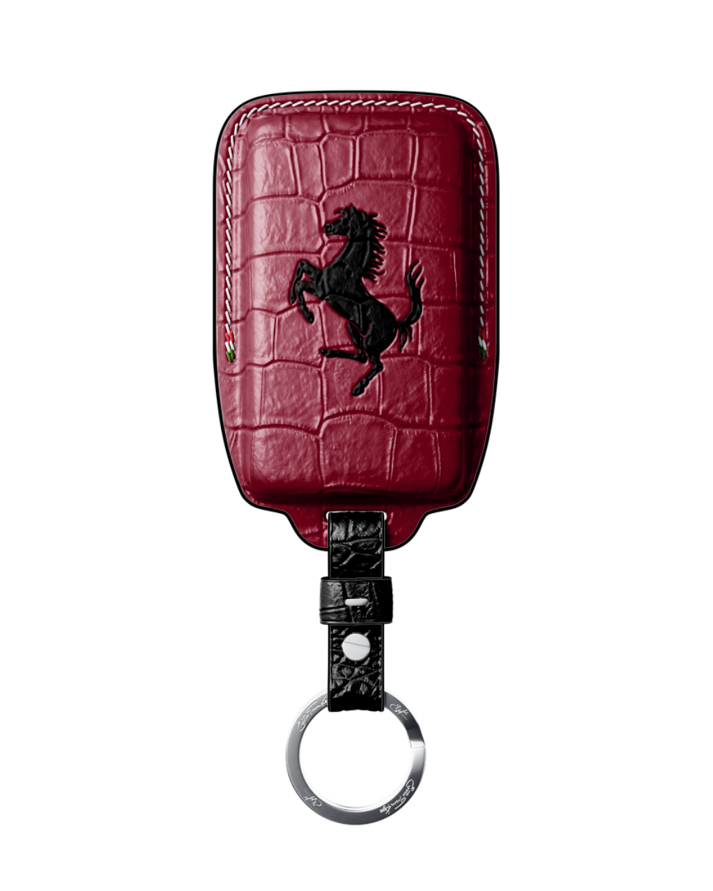 ETK BESPOKE BORDEAUX CROCODILE KEY COVER FOR FERRARI — WHITE & BLACK DETAILS