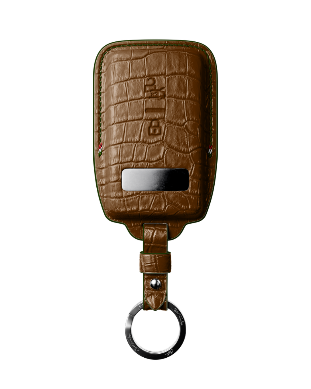 ETK BESPOKE BROWN CROCODILE KEY COVER FOR FERRARI — DARK GREEN DETAILS
