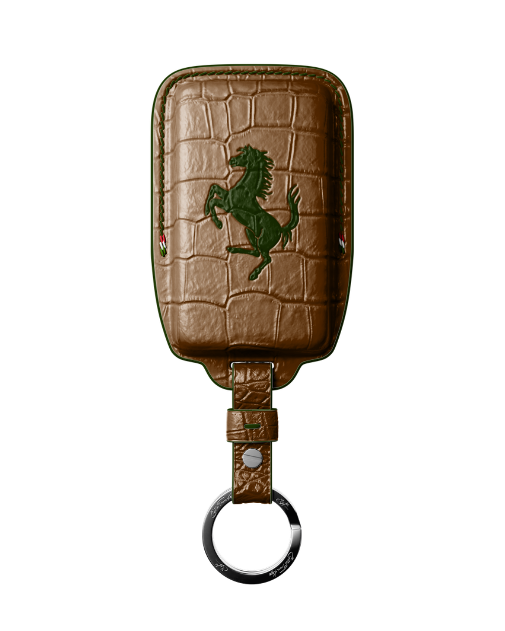ETK BESPOKE BROWN CROCODILE KEY COVER FOR FERRARI — DARK GREEN DETAILS