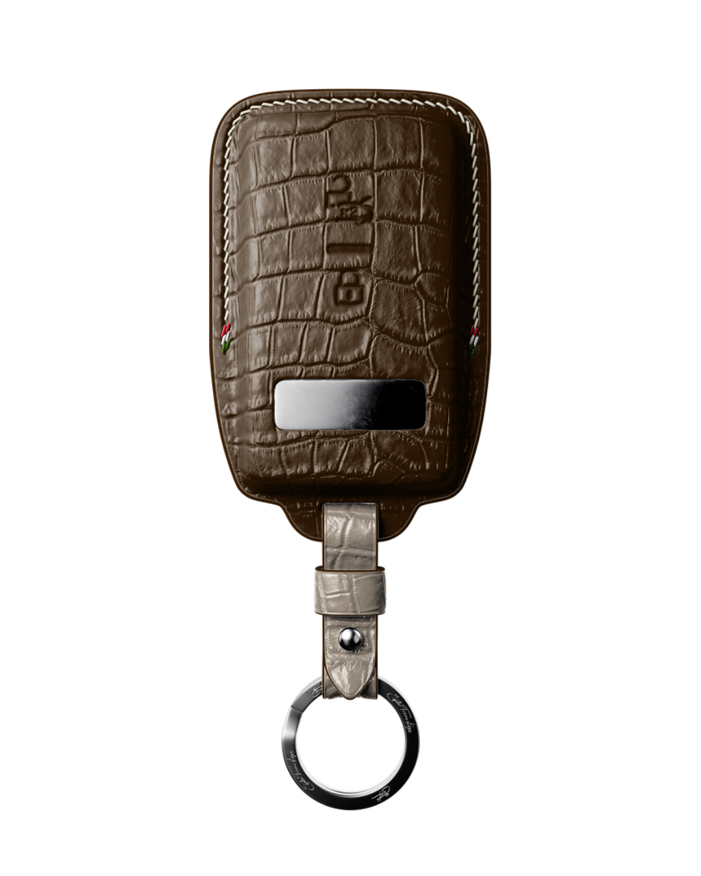 ETK BESPOKE DARK BROWN CROCODILE KEY COVER FOR FERRARI — CREAM DETAILS