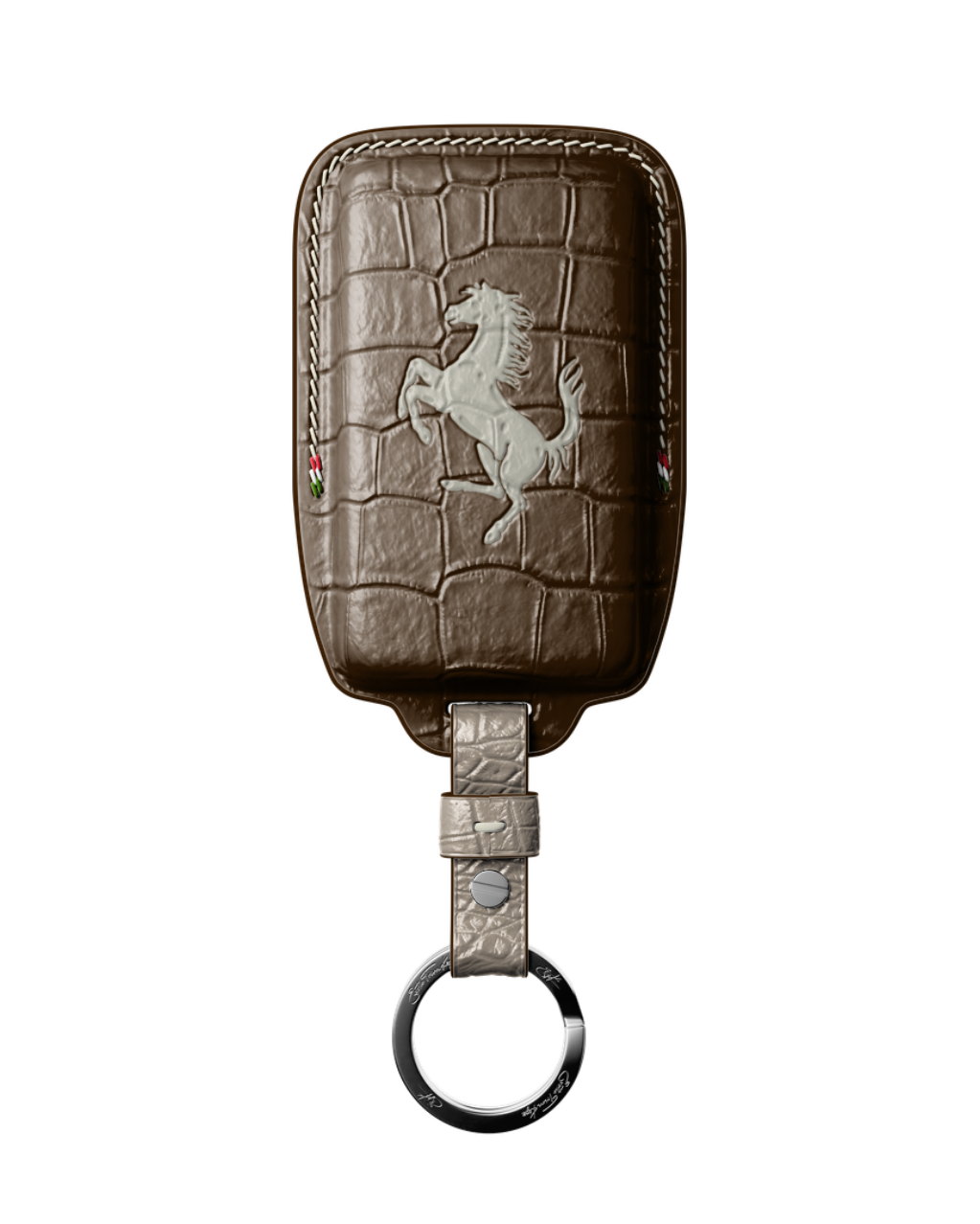 ETK BESPOKE DARK BROWN CROCODILE KEY COVER FOR FERRARI — CREAM DETAILS