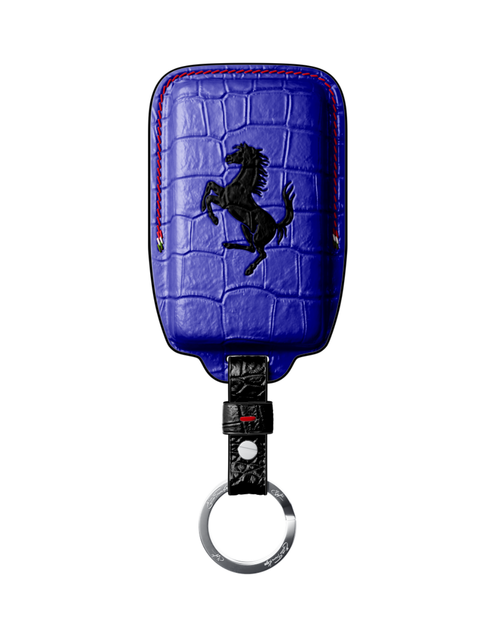 ETK BESPOKE ELECTRIC BLUE CROCODILE KEY COVER FOR FERRARI — RED & BLACK DETAILS