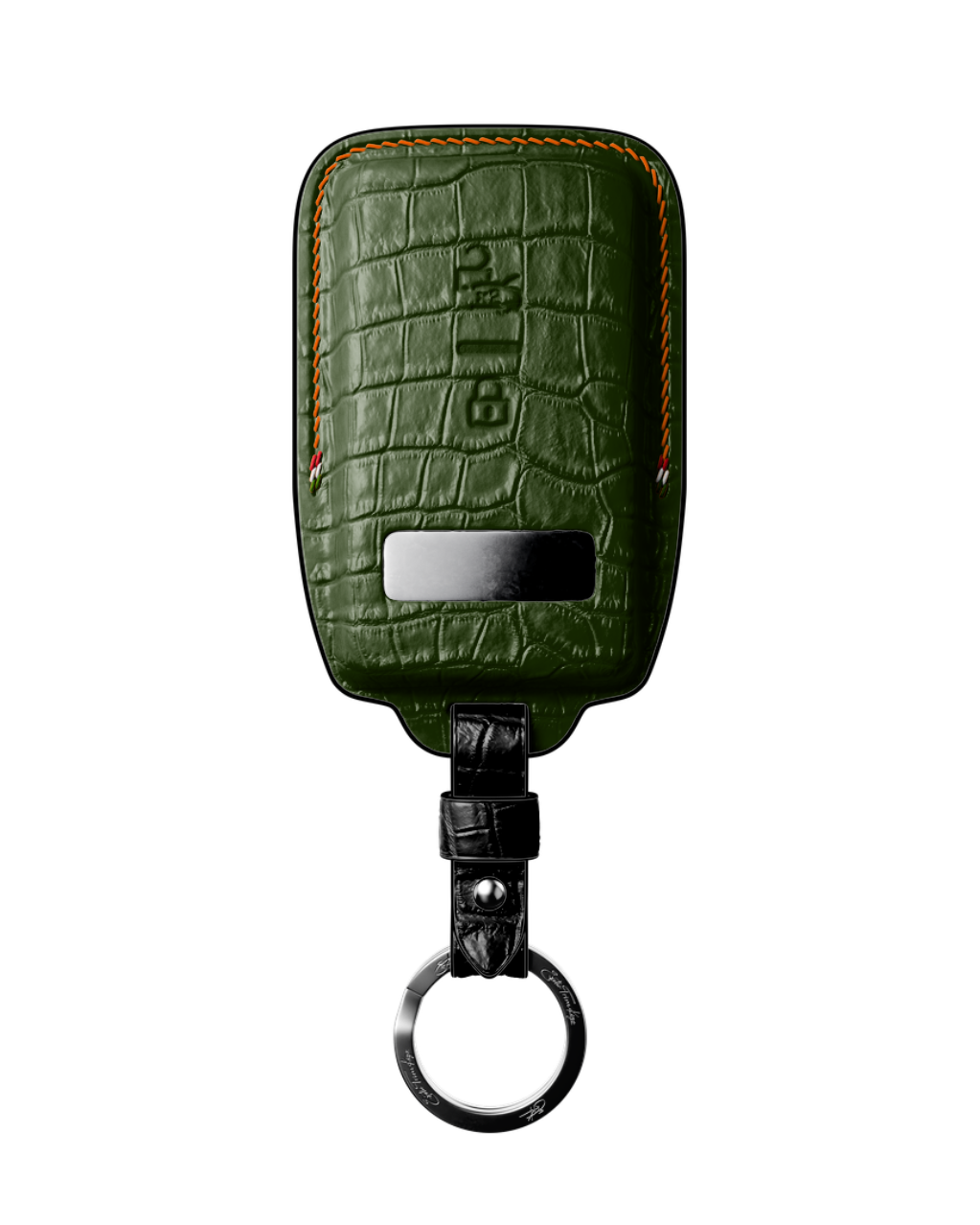 ETK BESPOKE DARK GREEN CROCODILE KEY COVER FOR FERRARI — ORANGE & BLACK DETAILS